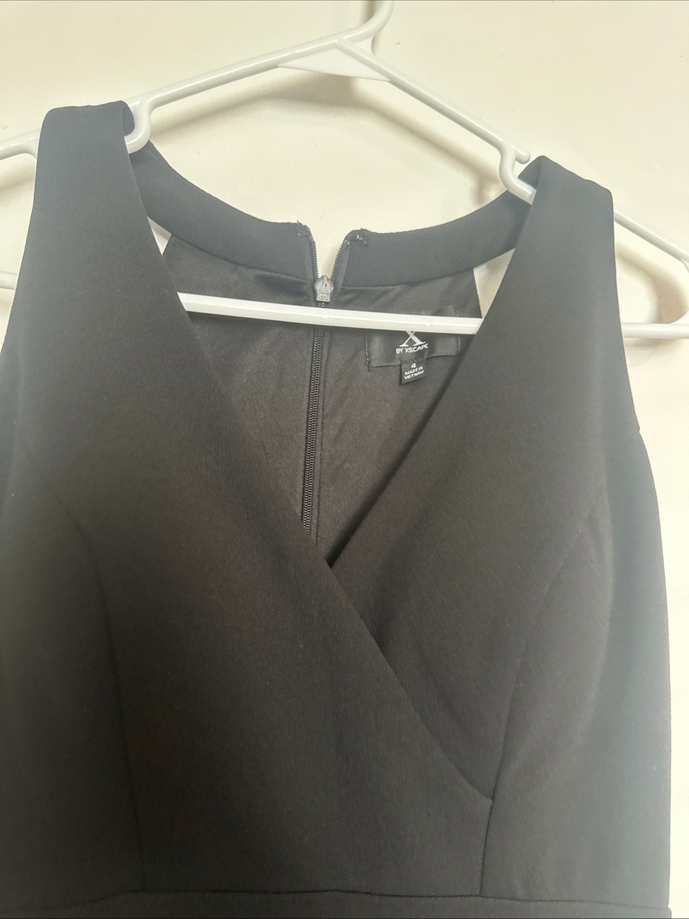Xscape Black Asymmetrical V-Neck Dress